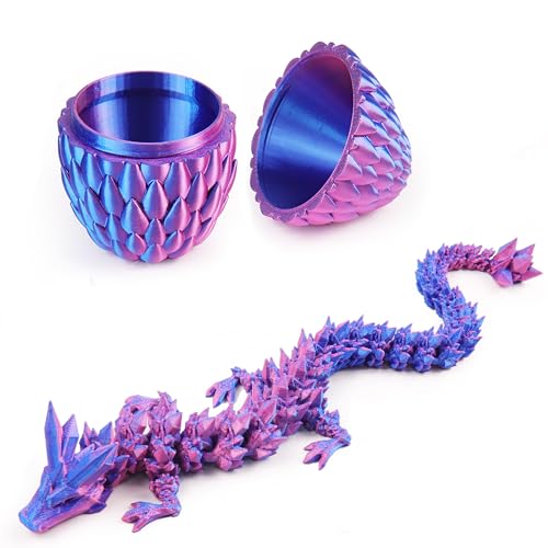 Qxbuhe 12inch 3D Printed Dragon Egg,Mystery Crystal Dragon Fidget Toys,Articulated Dragon,Home Desk Decor Easter Surprise Dinosaur Eggs,Adults Fidget Toys for Autism/ADHD (Laser Purple) - Thumbnail 4