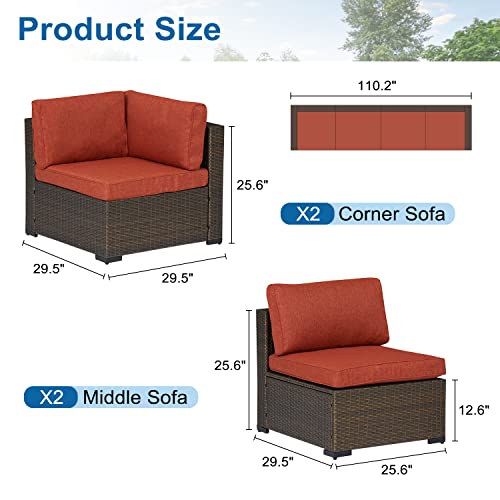 Kinbor 4 Pcs Patio Furniture Set - Outdoor Pe Rattan Wicker Sectional Sofa Set, Patio Conversation Set With Cushions For Pool Lawn Backyard Deck Garden, Maple Red #TOP6