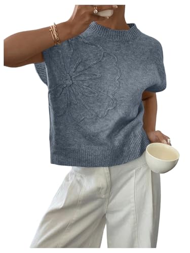 Image of SOLY HUX Women's Short Sleeve Sweater 3D Floral Sweaters Pullover Tank Tops Knit Vest Trendy Fashion Clothing