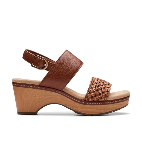 Clarks Women's Seannah Step Wedge Sandal, Tan Leather, 42.5 EU
