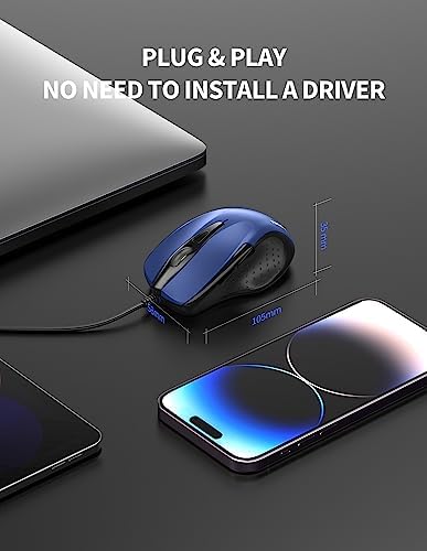 TECKNET USB Wired Mouse, 6-Button Corded Computer Mouse with 4 Adjustable DPI, Optical Computer Mice with Ergonomic Design and 5FT Cord for Laptop, Chromebook, PC, Desktop, Mac, Notebook-Blue - 4
