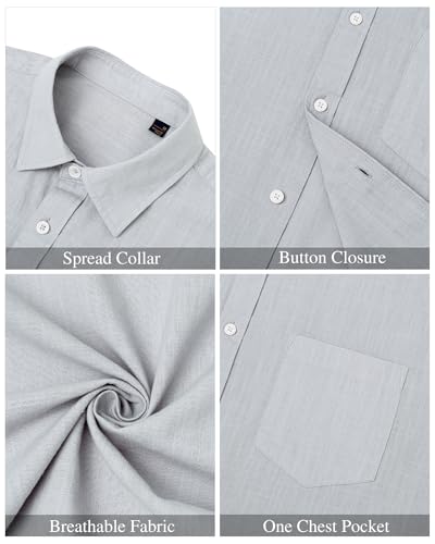 Image of J.VER Mens Linen Shirt Short Sleeve Button Down Casual Summer Shirts | Cotton Linen, Untucked, Big Tall, from Beach Camp Vacation, Cruise Fishing, Work Office, to Wedding Party Family, with Pocket