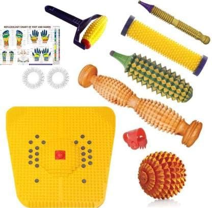 ACP ACUPRESSURE Mat 2000 Yellow Combo Pack 10 in 1 With Acupressure Point Chart Multicolour for Full Body Pain Relief Therapy and Relaxation Massage with Magnetic Acupressure Tools for Home and Office Use