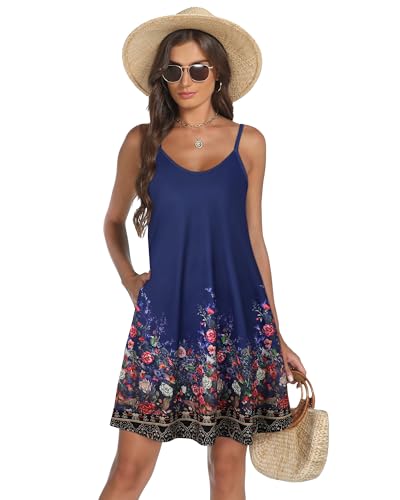 Image of elescat Womens Summer Dresses Spaghetti Strap V Neck Casual Sleeveless Sundress Beach Cover Ups with Pockets 2026