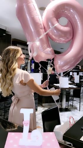Image of Number Balloons 9 Balloon Pearl Pink for 9th Birthday Decoration, 40 inch | Saturated Color, Large 40 in, With Straw & Hanging Hole, For Back-to-School Season, Wedding, Christmas, New Year, Anniversary
