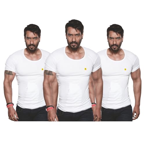 Image of Amul Comfy Men's Cotton White Interlock-Fabric Vest with Pocket and Half Sleeve Pack of 3.