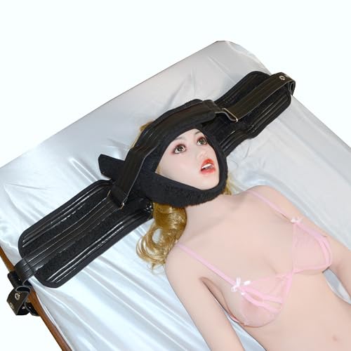 Entrave de tête en cuir verni avec serrure magnétique de luxe pour bondage
