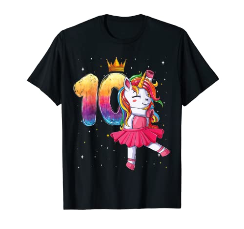 Birthday Girl Unicorn 10th Ten Years Tie Dye Ballet Dancer Maglietta