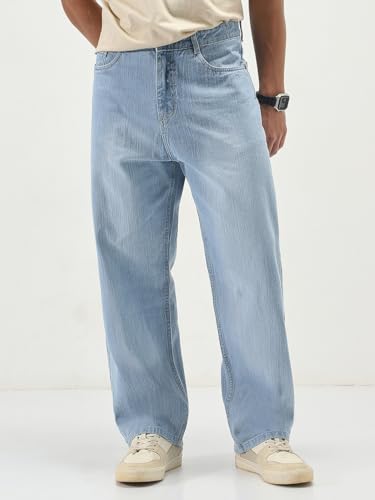 Image of Urbano Fashion Men's Loose Baggy Fit Washed Denim Jeans Non-Stretchable