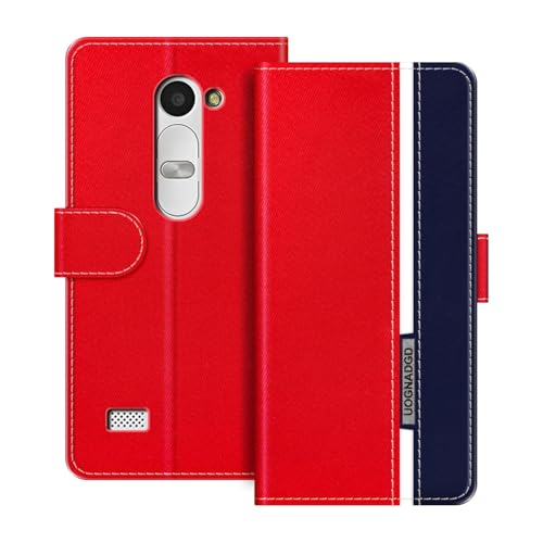 UOGNADGD Leather Phone Case Compatible with LG Leon LTE Flip Wallet Cover with Magnetic Closure, Kickstand & Card Holders, Shockproof Protection (Red)