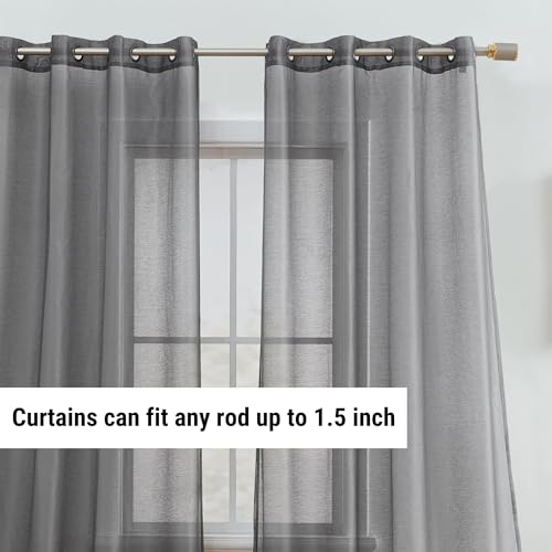 HLC.ME 2 Piece Semi Sheer Voile Window Curtain Grommet Panels for Bedroom & Living Room (54" W x 84" L, Charcoal Grey) - Image 3