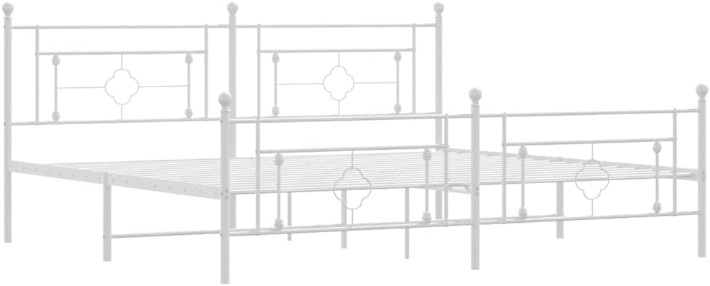 vidaXL 10'' King Metal Bed Frames with Headboard and Footboard, Platform Bed Frame with Strong Metal Slats Support, Under Bed Storage, Noise Free, White, Without Mattress
