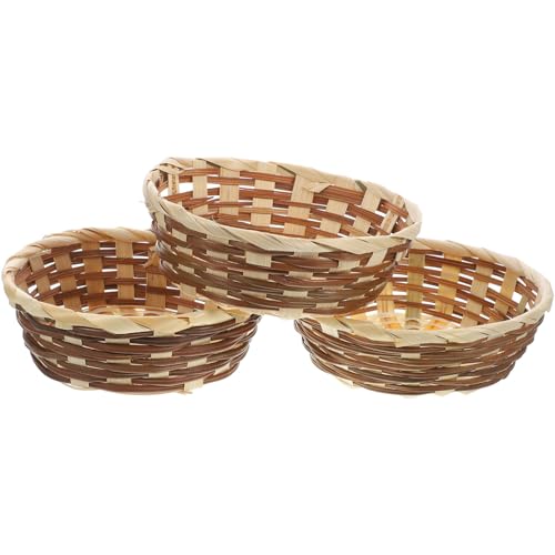 3pcs Bamboo Braided Baskets Round Baskets for Storage Household Fruit Food Bread Serving Woven 6.68in