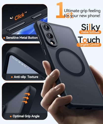 Image of CANSHN Designed for Samsung Galaxy S25 Edge Case (2025) [Full Camera Protection] [Compatible with Magsafe] Translucent Matte Back Protective Phone Cover, Black