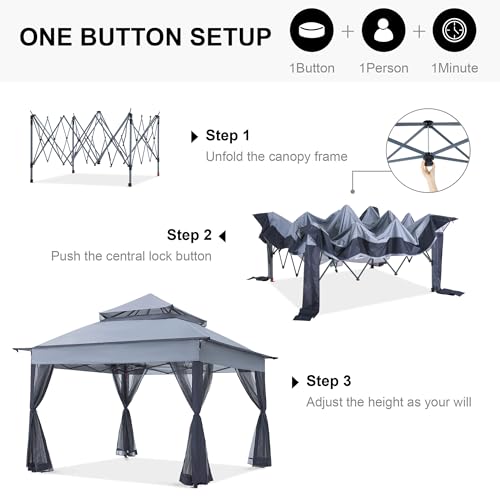 ABCCANOPY Pop Up Gazebo 11x11 - Outdoor Canopy Tent with Mosquito Netting for Patio Garden Backyard (Gray) - Thumbnail 3
