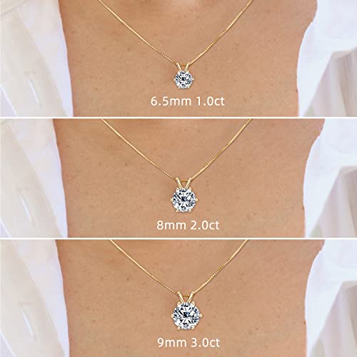 Woaini 925 Sterling Silver 2Ct 8Mm 6 Prong Round Brilliant Cut Moissanite Solitaire Necklace With Pendant For Women (6-Prong Setting Gold) #TOP6