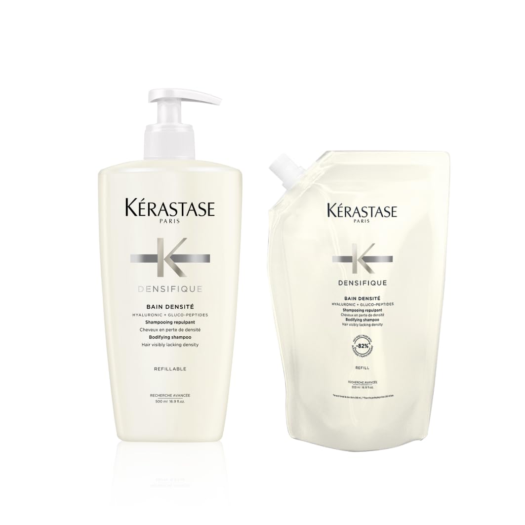 Kérastase Densifique Bain Densité Nachfüllset, Haarbad bei dünnem und dünner werdendem Haar, Enthält: Densifique Bain Densité 500 ml im Pumpspender sowie 500-ml-Nachfüllpackung