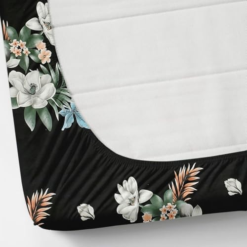 Image of NEW LEAF Premium Cotton Elastic Fitted Bedsheets with 2 King Size Pillow Covers | Double Bed with All Around Elastic 180 TC Supersoft |Size-72 King Sizex78+10 inches | Floral, Dark Grey