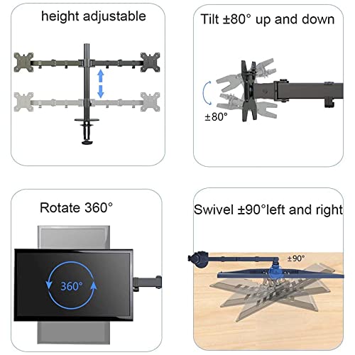 Suptek MD6442 2-Screen Monitor Stand, Dual Screen PC Bracket for 13-27 Inch Monitors, Adjustable Height Arm for PC Screen, VESA 75/100, Mounting Options