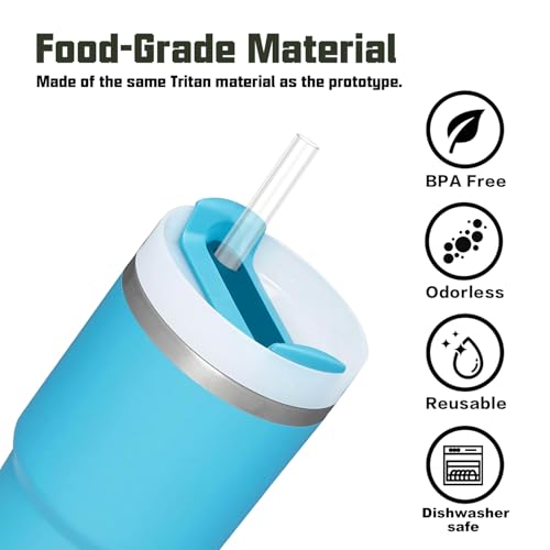 Image of Replacement Straw Compatible with Stanley 14 oz 20 oz Cup Tumbler, 6 Pack Reusable Straw with Cleaning Brush, Plastic, Clear