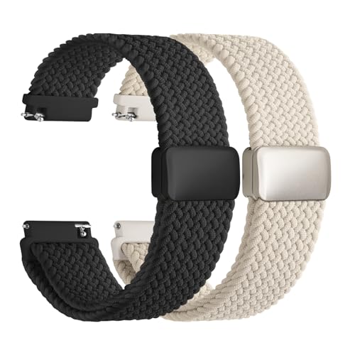 Image of Fullmosa 2 Packs Magnetic Braided Watch Bands - 18mm 20mm 22mm Quick Release Replacement Wristband, Stretchy Nylon Solo Loop Compatible with Traditional and Smartwatches for Men Women
