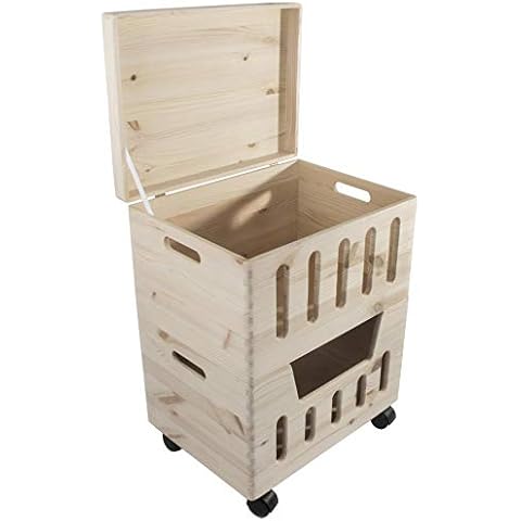 Caja de almacenamiento grande de madera de 2 niveles con ruedas y tapa Cover