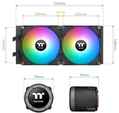 Thermaltake TH280 V2 Ultra ARGB Sync/AlO Liquid Cooler/ARGB Fan 140 * 2/PWM 500~1800rpm/Water Block 2.1" LCD/Black, CL-W385-PL14SW-A by Thermaltake - Image 7