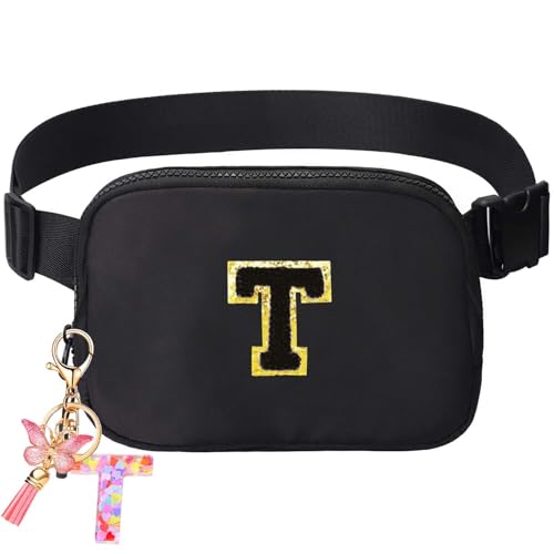 Image of Belt Bag for Girls Gifts - Birthday Gifts for Teenager, Personalized Gifts for Mom Freind Sister Teacher, Graduation GiftsInitial Crossbody Bag Belt Bag for Women Black T