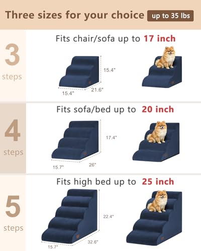 Image of Aodisman Dog Steps for Bed or Couch,4 Step Pet Stairs for Small Dogs & Cat | Curved dog ramp help small dogs, senior cats and puppies get on and off couches and beds, non-slip bottom, 17.4 inch H,Blue