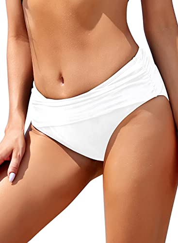 Image of SHEKINI Women's Swimsuit Hipster Bikini Bottoms Full Coverage Ruched High Waisted Swim Bottoms