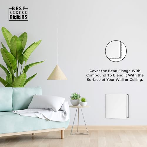BEST 24\" x 24\" Universal Metal Access Panel with Bead Flange, 16-Gauge Steel Access Door with Hidden Hinge, LEED Compliant Access Panel for Non-Rated Drywall/Ceilings, Screwdriver Latch,AMZ-BA-AHD-GYP