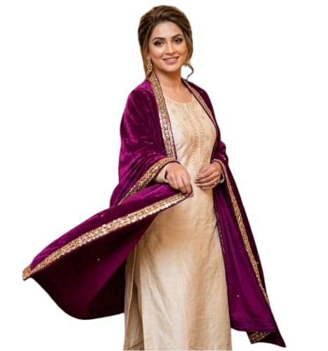 Image of Navti Creations Women's Stole Dupatta In Velvet With Cross Design Border (length -2.25m, Width-75cm)