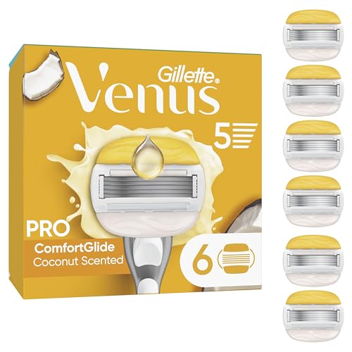 Gillette Venus Comfortglide Coconut Plus Olay - Recambios de cuchillas de afeitar para mujer, paquete de 6, 5 cuchillas para un afeitado suave y apurado que dura