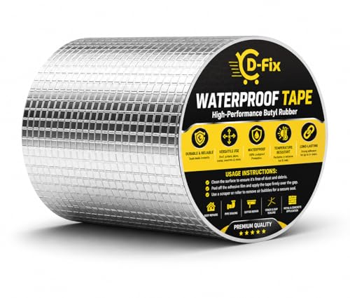 Image of D-fix Super Strong Waterproof Butyl Tape Heavy Duty Leak Repair Sealant Tape for Roof Pipe RV Window Gutter Metal Crack Patch Weatherproof Heat-Resistant Indoor-Outdoor Use (8 Inch (20CM*5M)