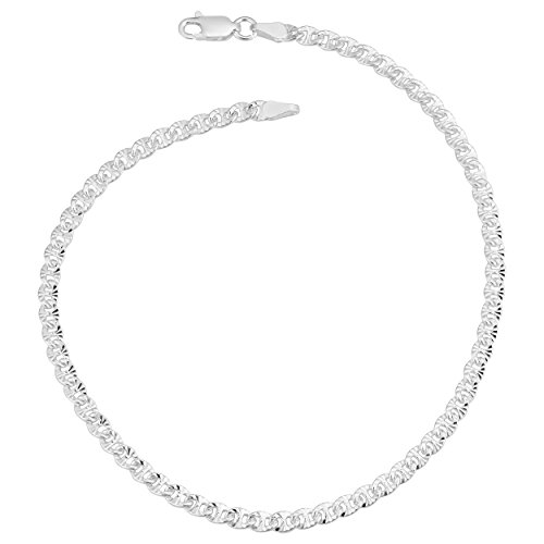 Kooljewelry Sterling Silver Diamond-cut 3.5 mm Mariner Anklet (10 inch)