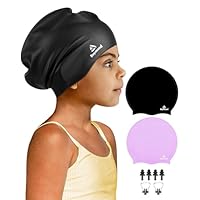2 Pack Kids Extra Large Swim Cap for Long Thick Hair, Waterproof Silicone Swimming Cap for Toddler Child Youth Girls Boys, Durable Swim Hats Bathing Caps for Braids, Dreadlocks, Extensions, Afros-1