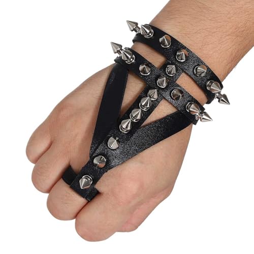 Latious Leather Punk Gloves Black Gothic Fingerless Gloves Steampunk Glove for Women (Black)