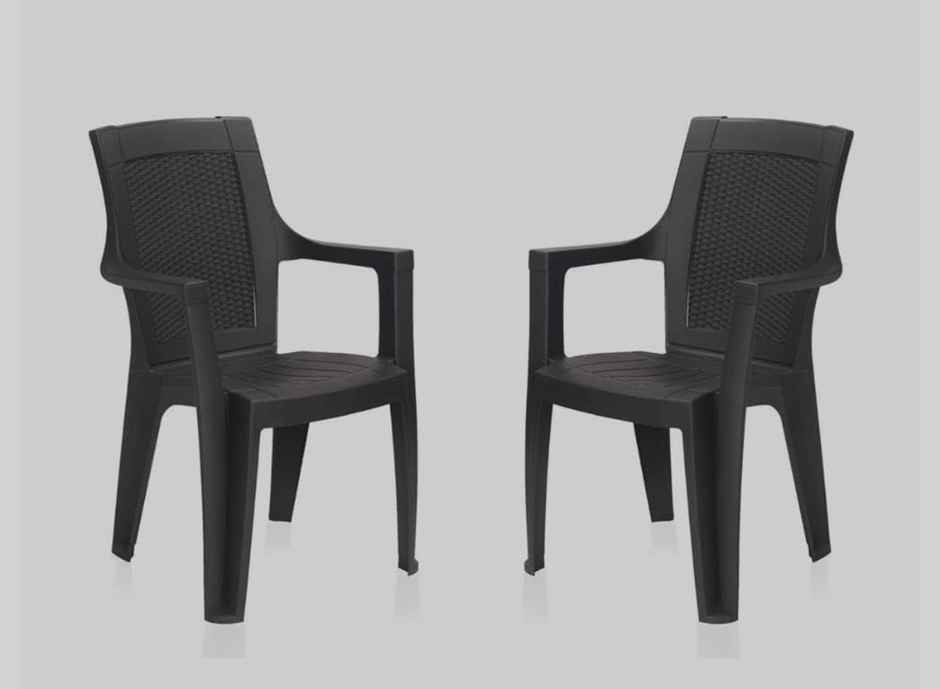SS Plastic Chairs Strong and Unbreakable with Matt and Gloss Pattern/Modern Design Chair (Black Colour) Set of 2