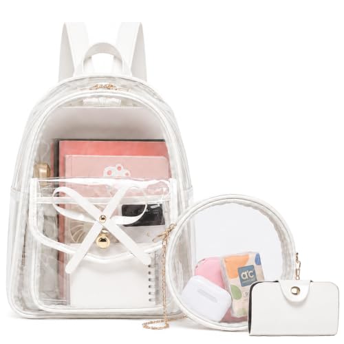 Image of I IHAYNER Girls Bowknot 3-Pieces Fahsion Leather Backpack Backpack Purse for Women Rucksack for Ladies Shoulder Bag