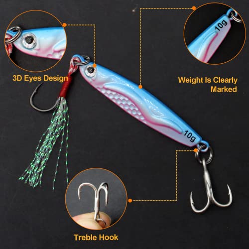 Fishing Jigs Metal Fishing Spoons Lures Hardbaits, Spinner Blade Bait Long Casting 3D Eyes Treble Hook Vib Swimbait Freshwater Saltwater Fishing Jigs For Bass Walleye (F-5Pcs 0.35Oz/10G) #TOP1