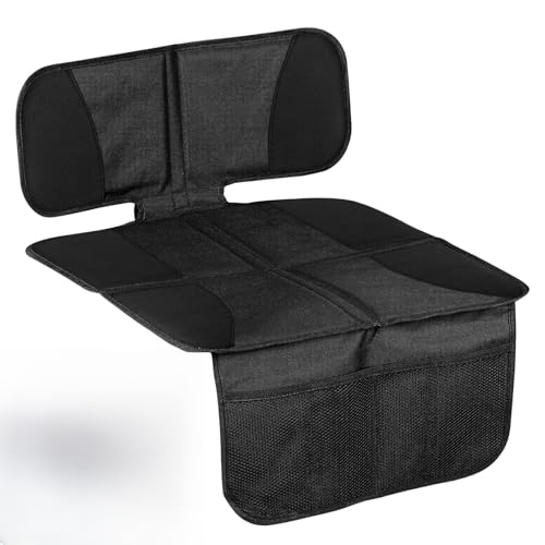 Duronge Black Car Seat Protector with Mesh Pockets - Non-Slip Child Seat Pad 88x47cm - ISOFIX Compatible