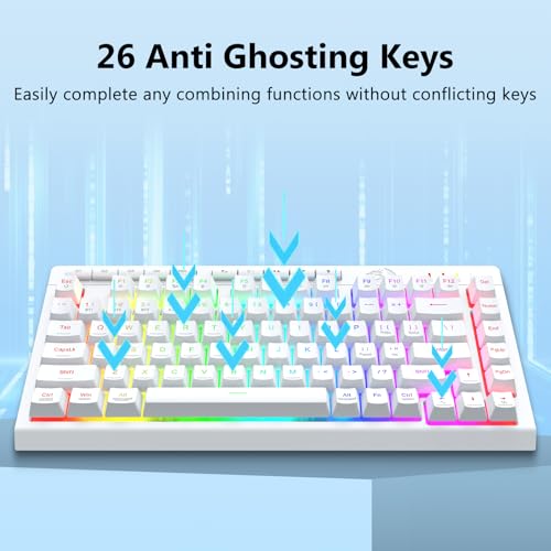 Image of Redragon Wireless Gaming Keyboard, Bluetooth /2.4GHz /USB-C Wired, RGB Backlit, Portable 75% Mini Quiet Macro Membrane Keyboard, Rechargeable 4000mAh Battery, Anti-Ghosting for Win /MAC, White