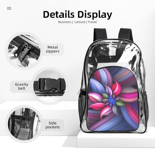 Mochila con estampado de flores de PVC transparente y bolsillo frontal 4