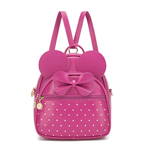 Girls Bowknot Polka Dot Cute Mini Backpack Small Daypacks Convertible Shoulder Bag Purse for Women (Fuchsia)