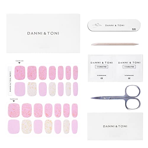 Danni & Toni Semi Cured Gel Nail Strips (Fantasy) Pink Gel Nail Wraps Shimmering Nail Stickers 28 Stickers #TOP4