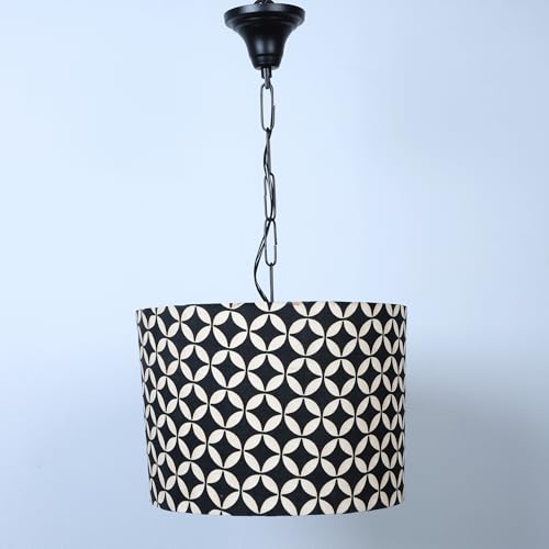 Image of Tu Casa Geomentric Print Fabric Glow Pendent Light Hanging Lamp For Bedroom, Living Room, Lounge, Office, Gifting Area Without Bulb For Home Decoration (Height - 20 inch)