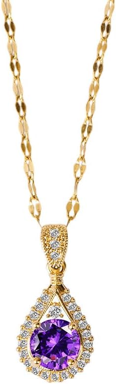 Elegant 18K Gold Plated Teardrop Pendant Necklace with Purple Cubic Zirconia and Crystal Accents – Dainty Statement Jewelry for Women
