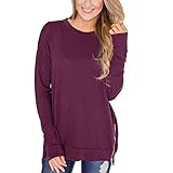 Cewtolkar Womens Zipper Side Tops Casual Pullover Shirt Autumn Sweatshirt Round Neck Blouse Fashion Party Tops Red