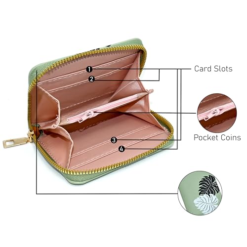 Image of Valerie Women Small Wallet Wallets For Girls Credit Card Holder Coin Purse Zipper Small Secure Card Case Cute Wallets Mini Wallets For Women (Green Color)