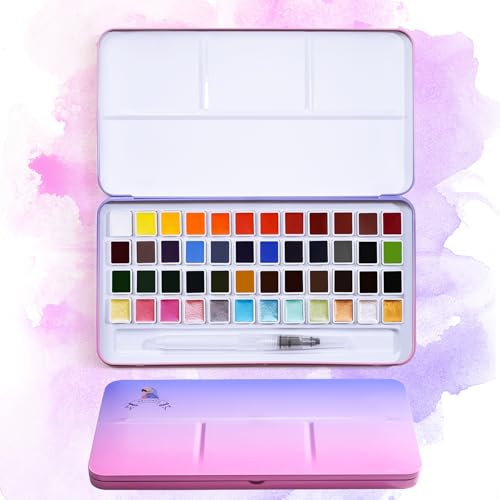 MeiLiang Watercolor Paint Set 36 Standard Colors and 12 Glittery Colors in Exquisite Carrying Box with Metal Ring and Watercolor Brush Perfect as Art Gift Suitable for Beginners Professionals
